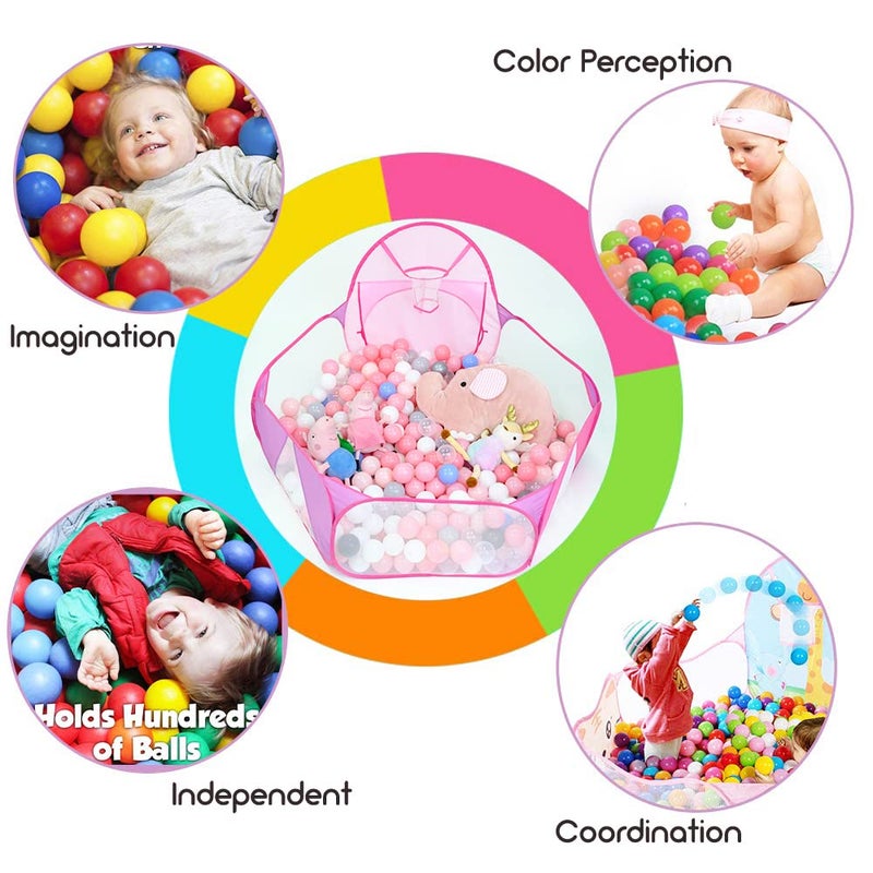 Eocolz Kids Ball Pit Large Pop Up Childrens Ball Pits Tent for Toddlers Playhouse Baby Crawl Playpen with Basketball Hoop and Zipper Storage Bag, 4 Ft/120CM, Balls Not Included (Pink) - Image 4